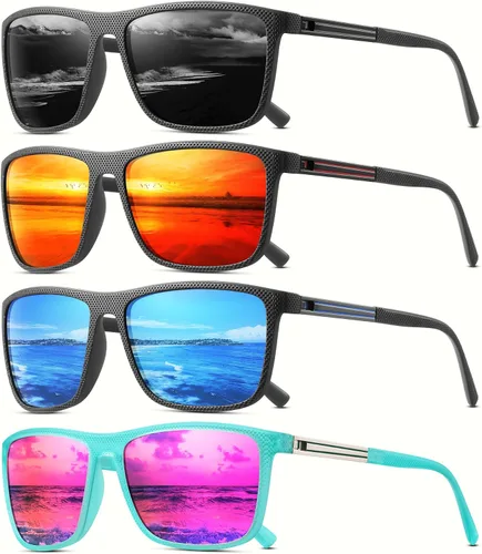 Miniatura 17 de Gafas de sol polarizadas para hombre, clásicas, ligeras, para conducir, pesca, golf, sol, protección UV 4PCS-negro+rojo+azul+lce azul-a