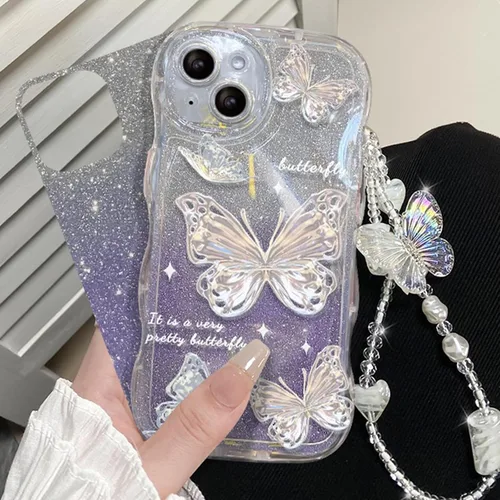 Miniatura 8 de Funda compatible con iPhone 11 para mujeres y niñas, bonita funda de mariposa con purpurina, antiarañazos, a prueba de golpes, color azul