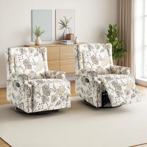 Miniatura 62 de Silla reclinable tapizada, sillón de ala floral con respaldo y reposapiés ajustables, cómoda silla decorativa para leer, sofá individual