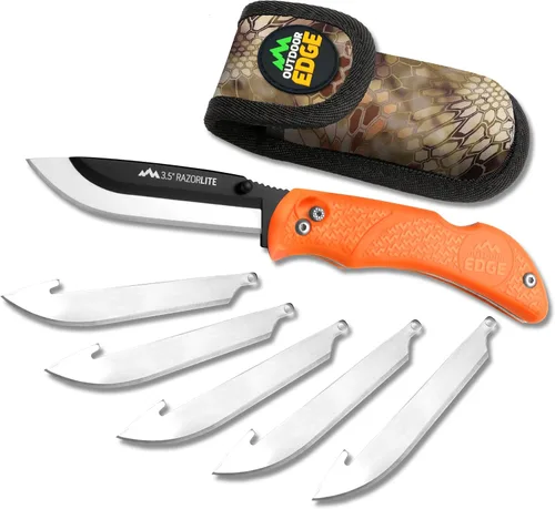 Miniatura 9 de Cuchillos Outdoor Edge RazorPro L de caza con cuchilla reemplazable de afeitar ultraafilada, mango naranja antideslizante TRP, funda para cinturón