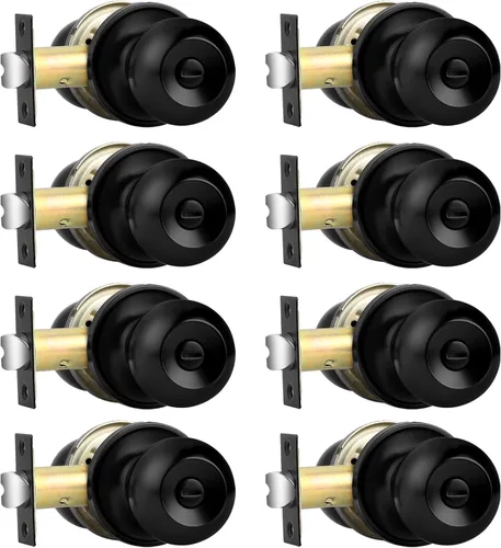 Miniatura 19 de Probrico Cerraduras de puerta de privacidad estilo bola redonda, pomos de puerta interiores negro mate para dormitorio y baño, pomos de puerta sin