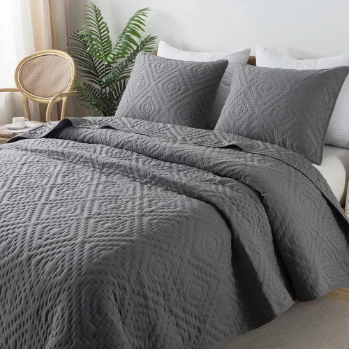 Miniatura 9 de Juegos de ropa de cama acolchados beige tamaño Queen con fundas de almohada, colcha cubrecama ligera y suave color crema tostado, manta acolchada