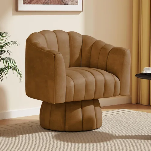 Miniatura 10 de Dewhut Silla giratoria decorativa, silla giratoria de 360° con reposabrazos, tapizada de piel sintética, sofá individual, silla de lectura para sala