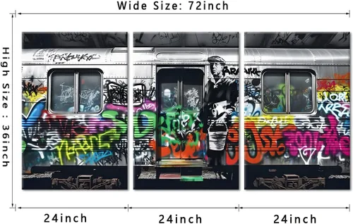 Miniatura 5 de 3 paneles divertidos de Banksy Graffiti Street Wall Art Cuadros de graffiti, autobús, metro, obras de arte modernas para decoración de pared