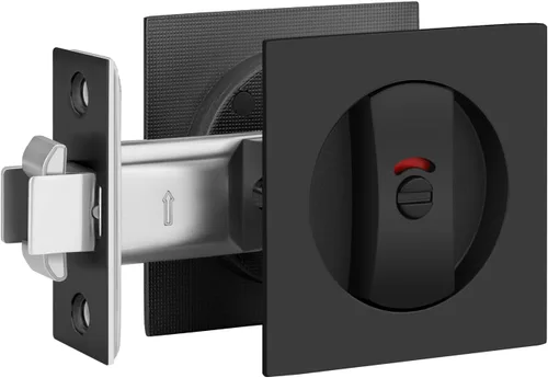 Paquete de 1 herrajes para puerta de bolsillo con indicador rojo-verde, manijas de puerta de bolsillo de privacidad negras, cerradura de puerta de