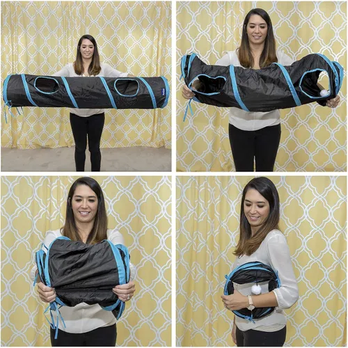 Miniatura 6 de PetLike Túnel para gatos de interior plegable para mascotas, tubo emergente para mascotas, escondite, juguetes de juego para gatos con pelota