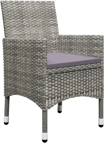 Miniatura 4 de Ensemble Bistro 3 Pièces Gris Extérieur avec Table en Verre Trempé, Polyrotin Résistant aux Intempéries et Design Pliable Pour Balcon Petit Jardin