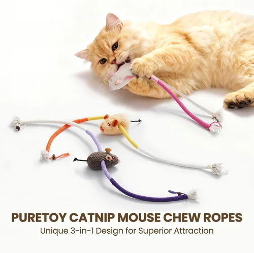 Miniatura 8 de Cuerdas masticables para gatos con ratón de hierba gatera, 3 juguetes masticables para gatos grandes, juguetes 3 en 1 con hierba gatera y cuerdas