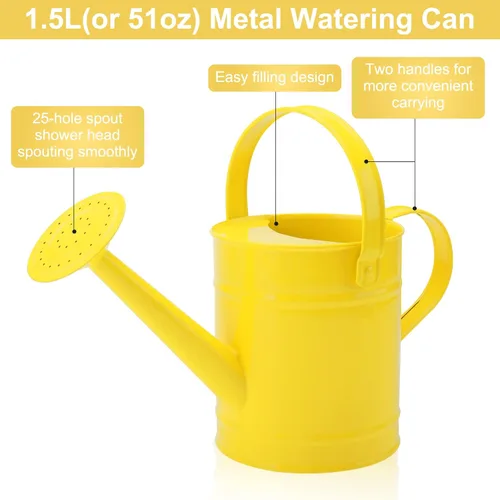 Miniatura 2 de Regadera de metal 1.5L/51oz, arte de hierro para plantas al aire libre, amarillo