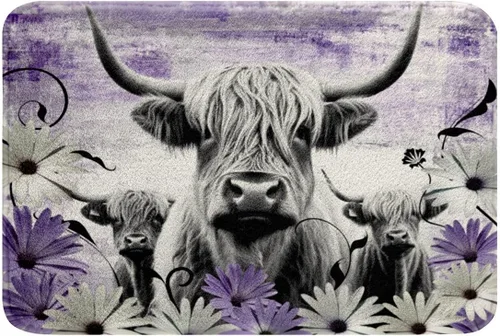Miniatura 16 de Highland - Alfombra de baño de vaca para regalo de vaqueros, alfombra de baño de granja occidental de 20 x 32 pulgadas, tapete de baño de animales