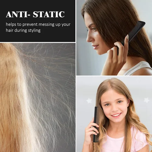 Miniatura 4 de Peine de corte de pelo, 5 piezas, peine de peluquería para peluquería, dientes finos, juego de cepillos de pelo de carbono, antiestático, resistente