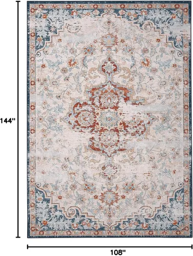 Miniatura 2 de Fashionwu Bodered Rug - Alfombra floral vintage de 8 x 10 pies, lavable a máquina, no desprende pelo, antideslizante, para oficina, patio, comedor