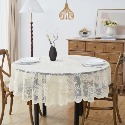 Miniatura 11 de ASATEX Mantel de encaje redondo negro de 36 pulgadas. El patrón floral clásico y elegante es la elección ideal para cualquier comedor de lujo