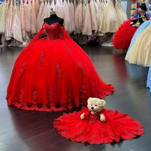 Miniatura 6 de Vestidos de quinceañera con hombros descubiertos vestidos de tul hinchados para vestido de 15 años de encaje apliques vestido de fiesta Ftu01