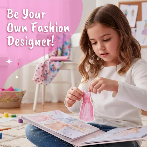 Miniatura 4 de BSCOOL Fashion Studio Vestirse, Dibujar, Colorear. Libro de Creatividad de Pequeña Diseñadora para Niños de 4 años en adelante con Pegatinas
