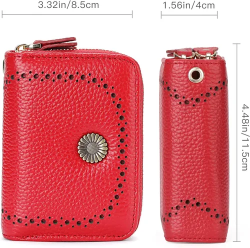 Miniatura 4 de GOIACII Cartera con tarjetero RFID para mujer, pequeña cartera de piel auténtica con 2 cremalleras