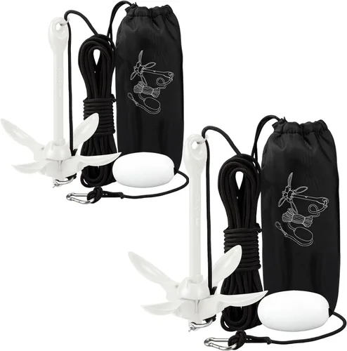 Miniatura 55 de Lounsweer Paquete de 2 anclajes de kayak marino de 1.5/3.5 libras, kit de anclaje plegable para barco, kayak, pesca, accesorios para botes pequeños
