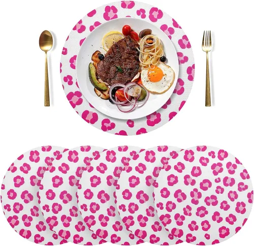Miniatura 3 de Cute Pink Leopard White Round Place Mats, Heat Resistant Non Slip PVC Placemats Round for Kitchen one sizex4