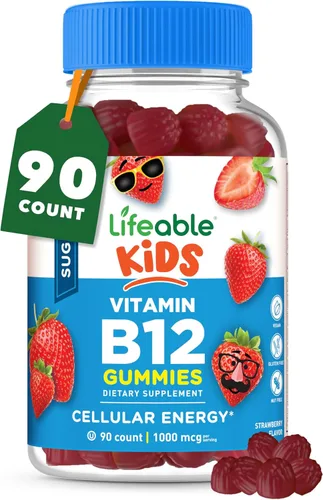 Lifeable Gomitas de vitamina B12 sin azúcar para niños, 1000 mcg, vitaminas B12 de gran sabor para niños, apoyo de energía, estado de ánimo y