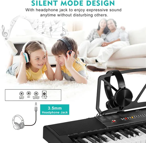 Miniatura 7 de MUSTAR Teclado de piano de 61 teclas, teclado de piano eléctrico con teclas iluminadas, teclado de aprendizaje para principiantes con soporte