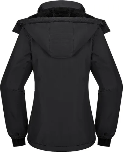 Miniatura 3 de CAMEL CROWN Chaqueta de esquí para mujer, impermeable, cálida, para invierno, con capucha, rompevientos, rompevientos, resistente al viento