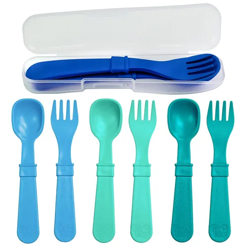 Re-Play Juego de tenedores y cucharas para niños pequeños, juego de utensilios de 4 x 4 para niños, apto para lavavajillas y microondas, fabricado