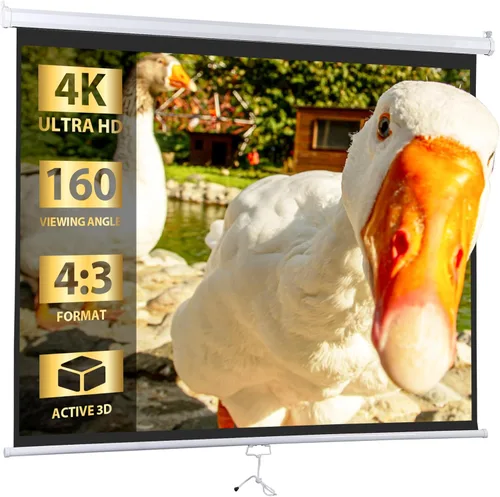 SUPER DEAL Pantalla de proyección HD 4:3 de 72 pulgadas, proyector portátil antiarrugas, pantalla de película, manual desplegable para cine en casa,