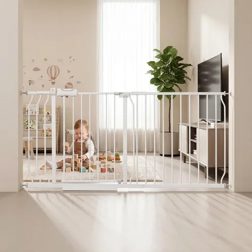 Miniatura 21 de HOOEN - Puerta de bebé extra ancha para escaleras, puertas, pasillos, puerta de tensión, puerta de bebé, caminar a través de puertas para niños