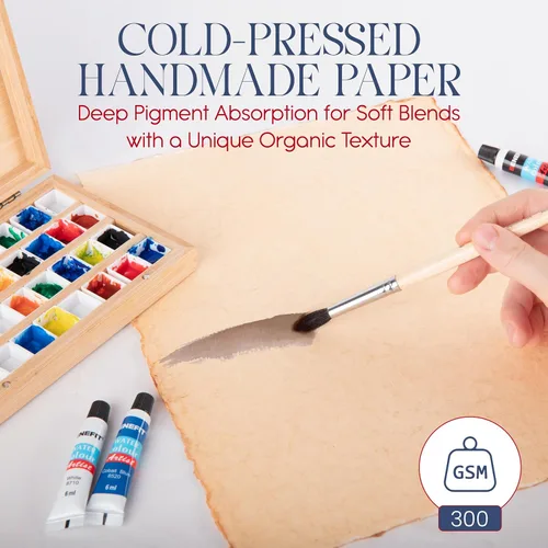Miniatura 4 de Wanderings Papel de acuarela vintage grueso hecho a mano con borde deckle – 9 x 12 pulgadas – 300 GSM, papel mixto texturizado de prensa en frío