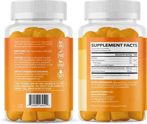 Miniatura 9 de Gomitas de cúrcuma con extracto de raíz de jengibre, suplemento de salud digestiva y apoyo inmunológico para el bienestar general, 60