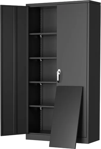 Miniatura 33 de Greenvelly Armario de almacenamiento de metal con puertas y estantes, armario de almacenamiento con cerradura de 36 pulgadas para oficina, gabinete