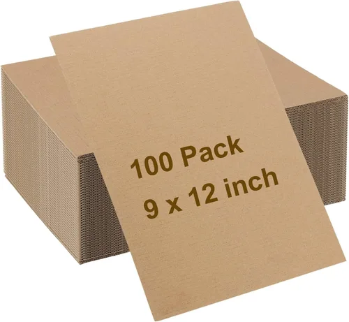 Paquete de 100 hojas de cartón corrugado de 9 x 12 pulgadas, hojas de cartón grueso de 0.079 in a granel, insertos de embalaje planos para envío,