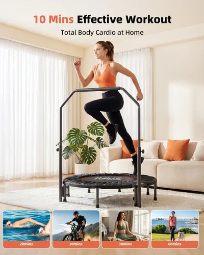 Miniatura 2 de Mini trampolín plegable para adultos y niños de 40 pulgadas con barra de espuma ajustable para entrenamiento en interiores