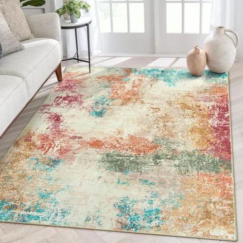 Miniatura 19 de Lahome - Alfombra abstracta de 3 x 5 pies, alfombra lavable azul gris para entrada sin deslizamiento, alfombra moderna de pelo bajo y suave