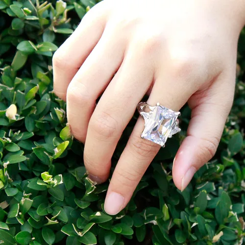 Miniatura 5 de Lavencious Anillos grandes y radiantes con piedras CZ elásticas para mujer, talla 7-9