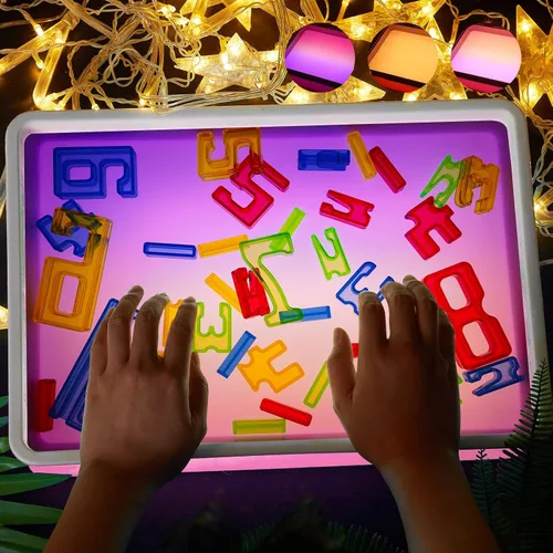 Miniatura 12 de Caja de luz de pintura de arena de 16 pulgadas, mesa sensorial portátil iluminada para niños y adultos, 3 modos de color y 10 niveles, mesa