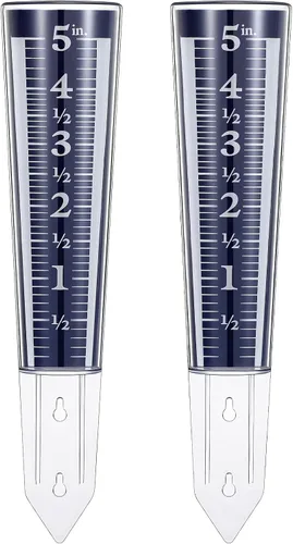 Yexiya 2 medidores de lluvia acrílicos de 5 pulgadas de capacidad para exteriores, fáciles de leer, miden y monitorean la precipitación, escala de