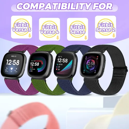 Miniatura 3 de Enkic Paquete de 10 correas elásticas de nailon compatibles con Fitbit Versa 4/Sense 2/Versa 3/Sense, correas elásticas ajustables para mujeres