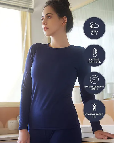 Miniatura 5 de WEERTI Ropa interior térmica larga de cabeza a pies para mujeres, con forro de vellón, capa base para climas fríos