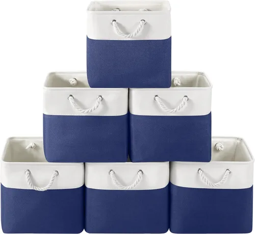 Miniatura 94 de Cestas de almacenamiento para estantes de 11.8 x 7.9 x 5.2 pulgadas, contenedores de almacenamiento plegables de tela con asas, organizador