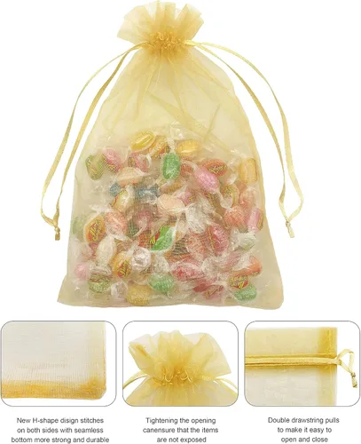 Miniatura 3 de Jexila 100 bolsas de regalo de organza dorada de 4 x 6 pulgadas, pequeñas bolsas de malla con cordón, bolsas para joyas, bodas, fiestas, bolsas