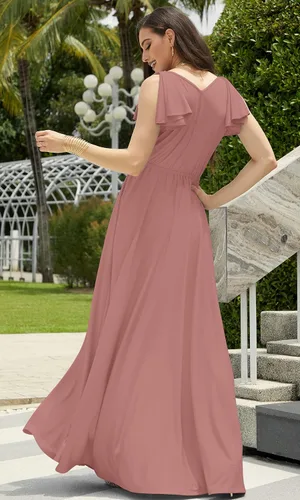 Miniatura 4 de KOH KOH Vestido largo de dama de honor sin mangas con cuello en V para mujer