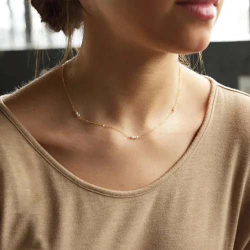 Miniatura 2 de Collner Delicado collar de perlas chapado en oro de 14 quilates, bonito collar de perlas individuales elegante gargantilla de perlas pequeñas