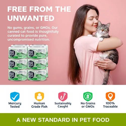 Miniatura 3 de Pure Cravings Comida enlatada húmeda de atún y caballa picada para gatos, 100% atún probado con mercurio, lata húmeda para gatos, sin granos