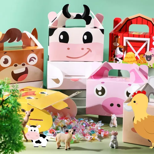 Miniatura 4 de Tallew Paquete de 24 cajas de regalo de fiesta de animales de granja, bolsas grandes de dulces de granero, cajas de regalo de regalo de feliz