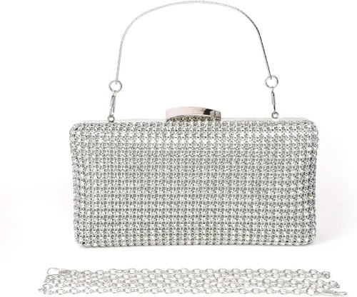 Bolso de mano de cristal plateado para mujer, bolso de noche con purpurina para boda, cena, fiesta, baile de graduación, cóctel