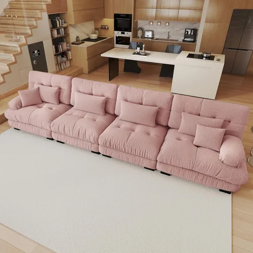 Miniatura 72 de Sofá modular de gran tamaño de 94 pulgadas, sofás seccionales grandes de color beige y blanco para sala de estar, juego de sofá de terciopelo, sofás