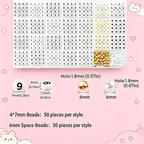 Miniatura 3 de 1400 cuentas redondas blancas y negras para pulseras, cuentas digitales de símbolo matemático del 0 al 9, juego de cuentas acrílicas de número