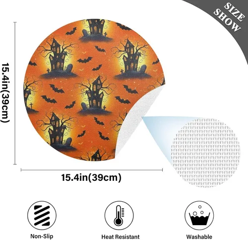 Miniatura 4 de Spooky Halloween Cartoon Printed Table Placemat, Washable Heat Resistant Placemats for Kitchen one sizex1