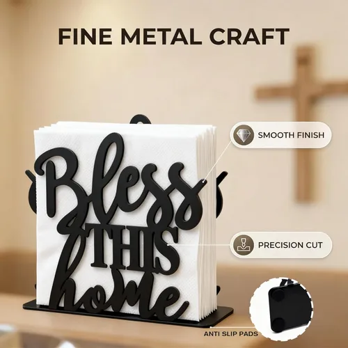 Miniatura 3 de 2Pack Bless This Home Napkin Holder for Table, Modern Metal Black Napkin Holders for Kitchen Dining Tables & Countertops, Paper Cocktail Napkins